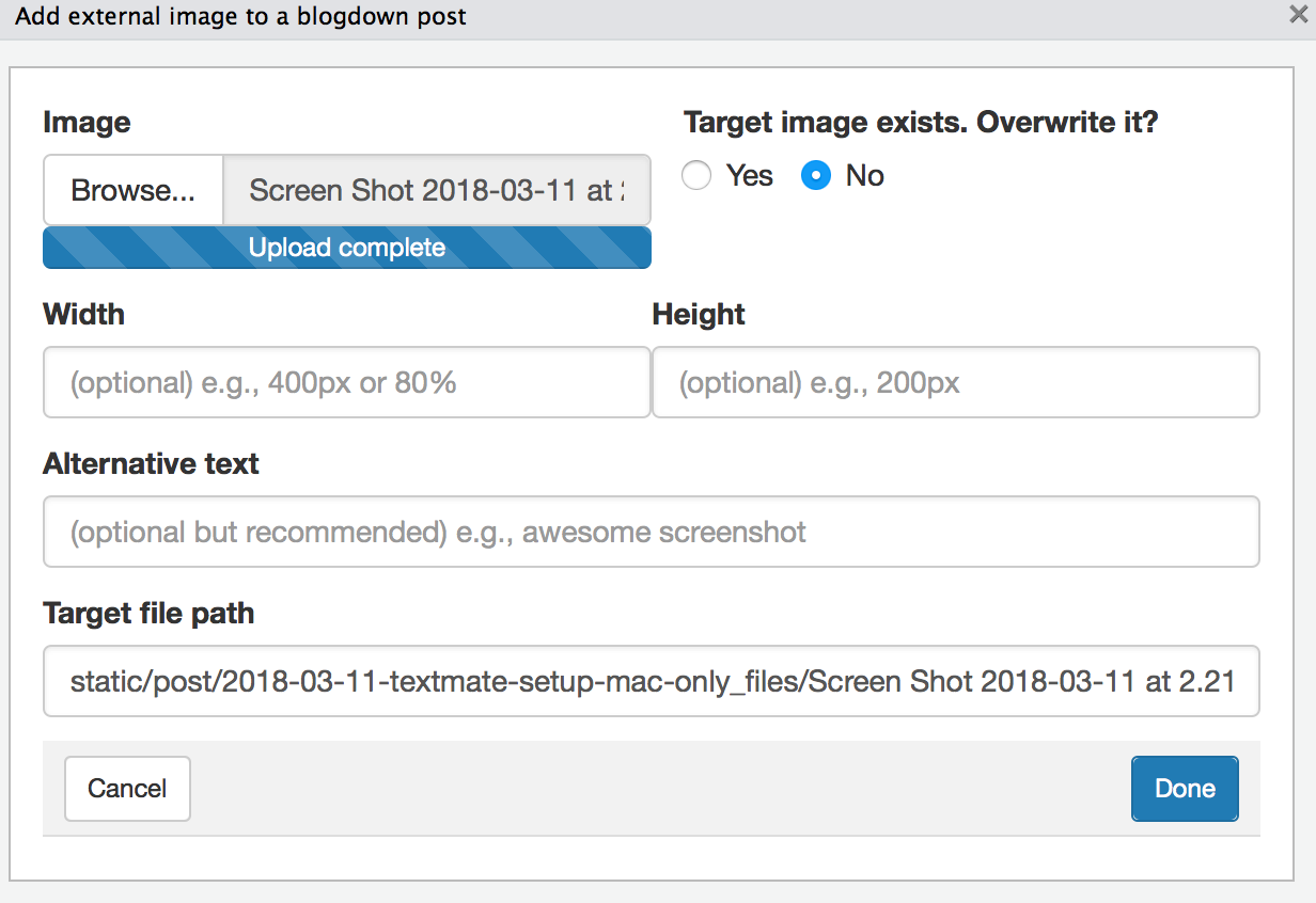 Overwrite the image you are inserting in your blog post.