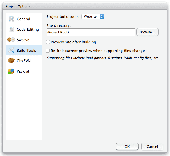 RStudio project options.