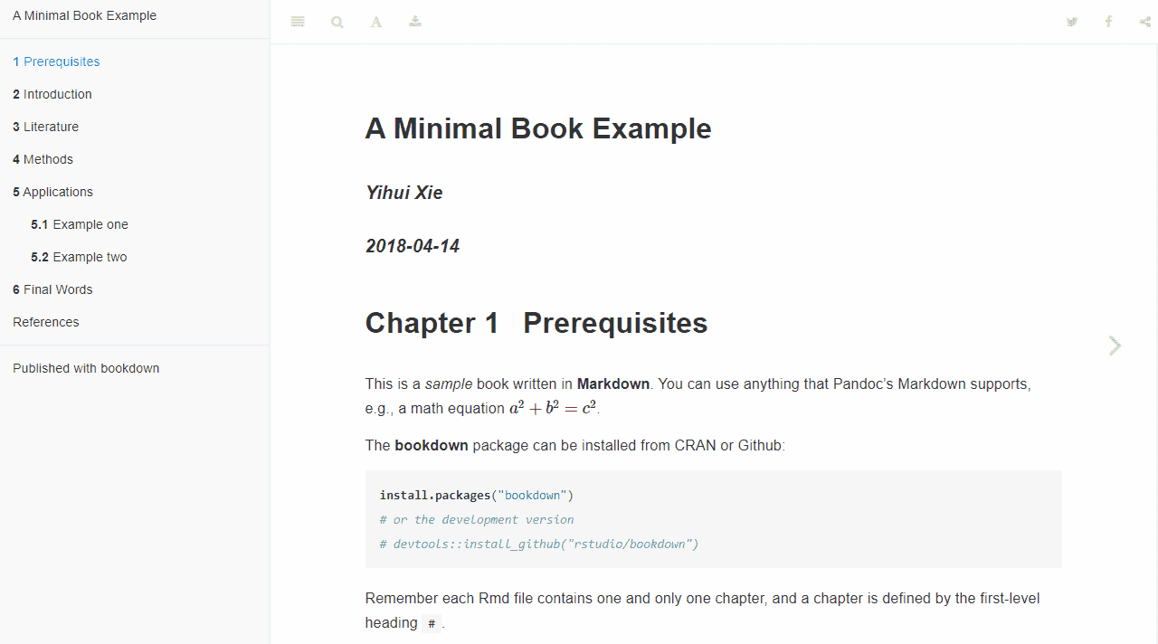 The HTML output of the bookdown template.