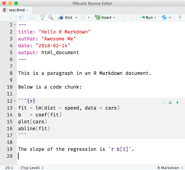 A minimal R Markdown example in RStudio.