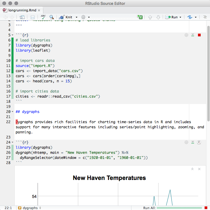 The indicator in the gutter to show the execution progress of a code chunk in the notebook.