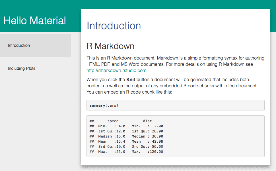 The Material Design theme in the rmdformats package.