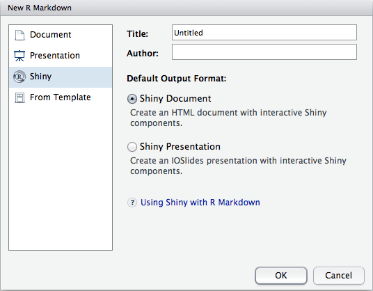 Create a new Shiny document in RStudio.