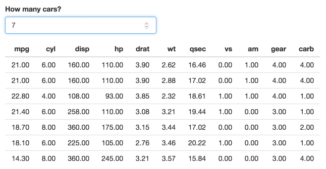 Increase the number of rows in the table in a Shiny document.